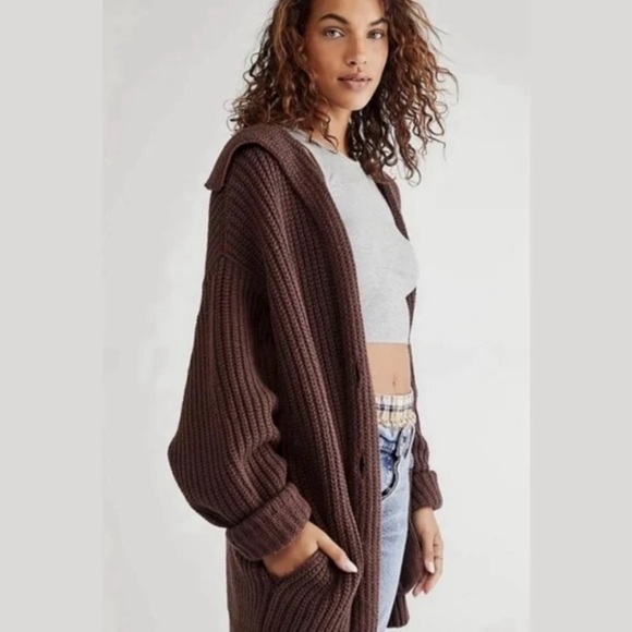 Free People Chocolate Brown Button-Front Knit Cardigan - Picture 12 of 12